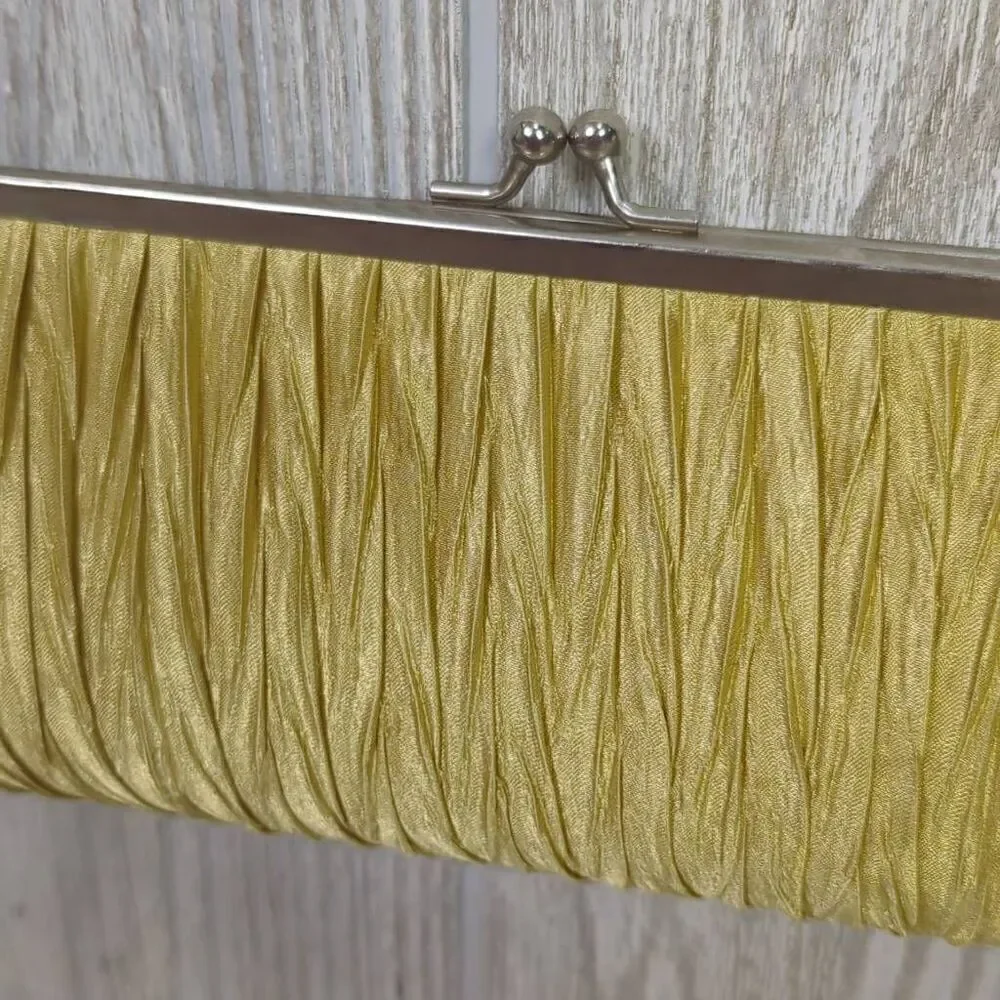 Womens Clutch Evening Purse Gold Pleated Style Toggle Closure Black Interior